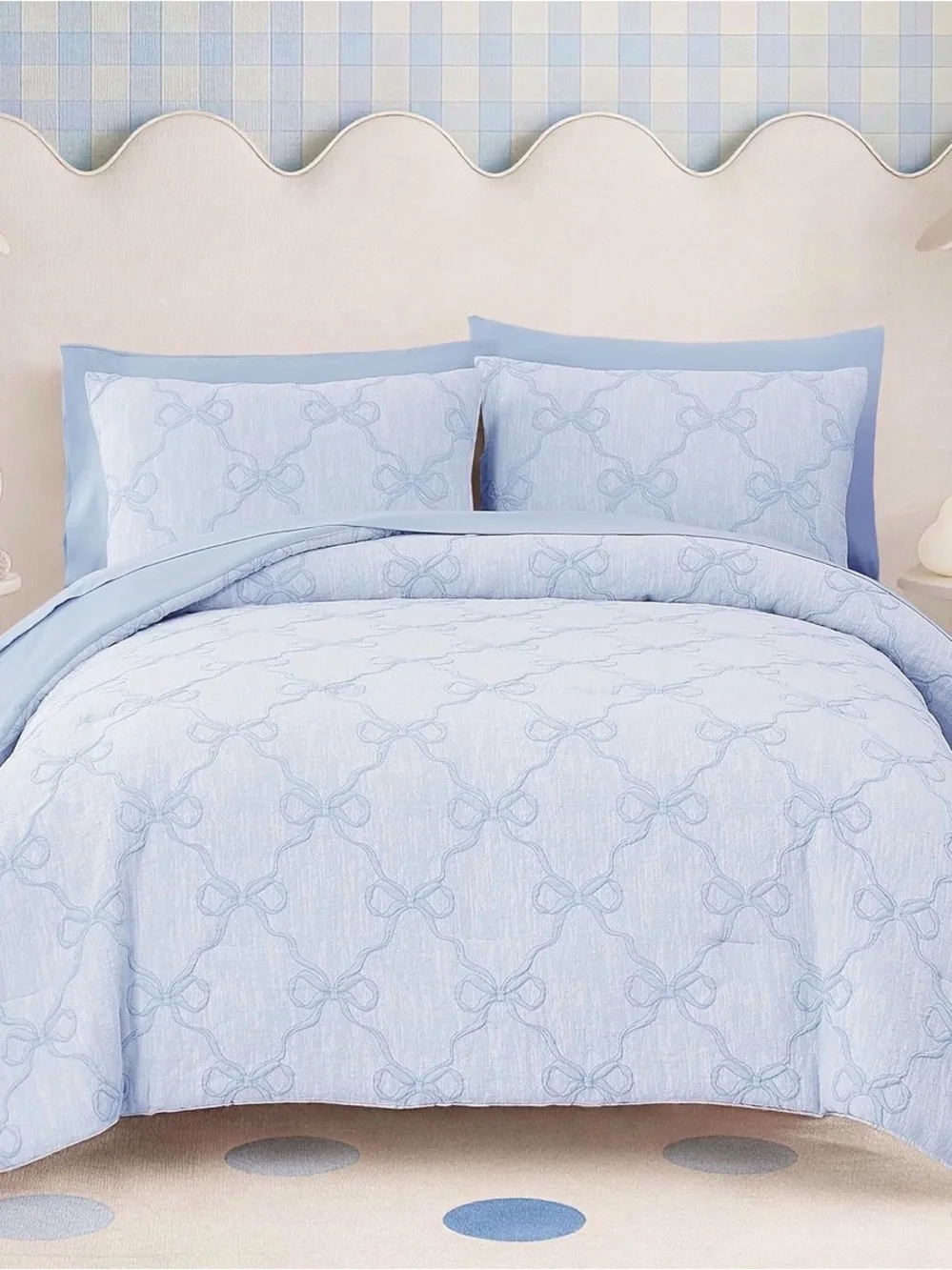 Light Blue Bow Quilted Comforter Set - Brand